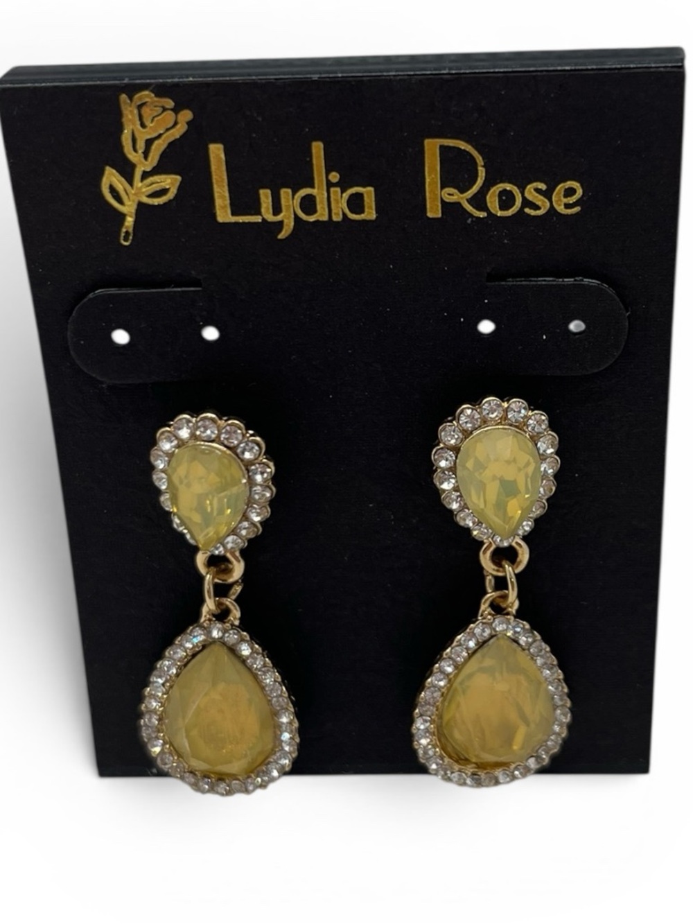 Yellow Teardrop Crystal Dangle Earrings